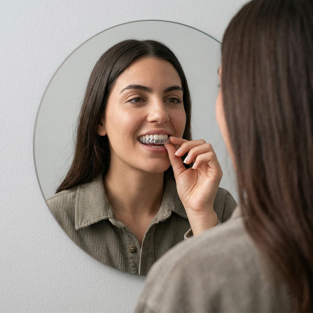 Dentist consulting with patient about clear aligner treatment plan